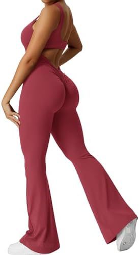 Women’s Sleeveless Flare Yoga Jumpsuit | Full-Body Fitness Bodysuit with Flared Legs | Elegant Backless Workout One-Piece | Trendy High-Stretch Athleisure Yoga Set | 2026 Modern Studio-to-Street Jumpsuit