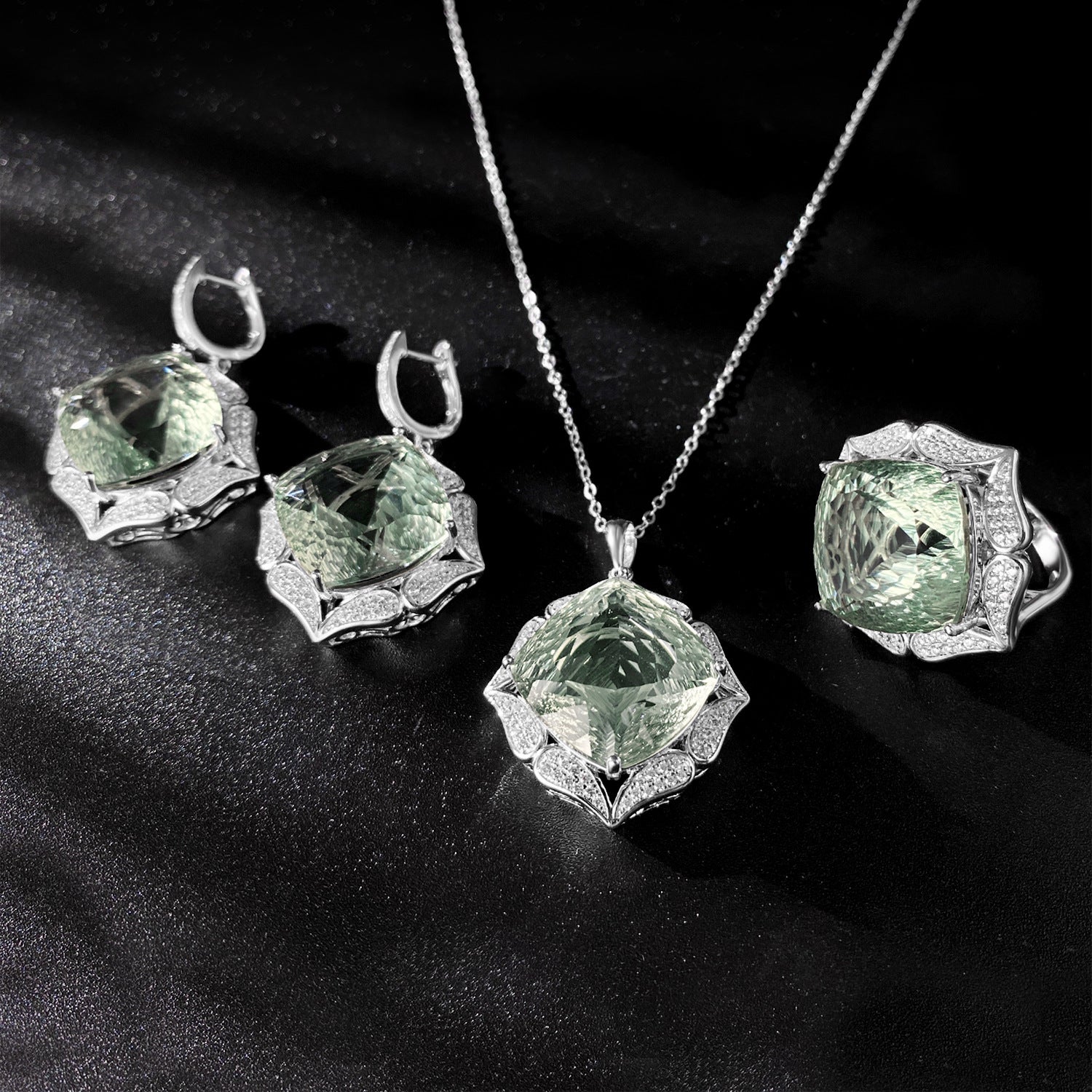 Luxury S925 Silver Green Crystal Sweater Chain | Large Natural Green Gemstone Pendant Necklace | High-Grade Feminine Jewelry Set | Elegant Sterling Silver Long Necklace for Women