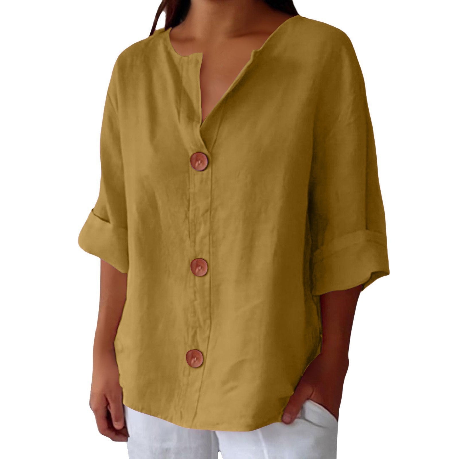 Women’s V-Neck Pullover Shirt | Casual Long-Sleeved Fashion Top | Elegant Loose-Fit Daily Blouse | Trendy Minimalist V-Neck Pullover for Ladies | 2026 High-Fashion Lightweight Autumn/Spring Top