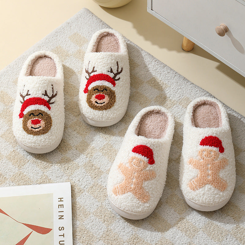 Christmas Santa Claus Home Slippers | Cute Cartoon Winter Warm Cotton Shoes | Unisex Furry Holiday Slippers for Couples | Non-Slip Plush Indoor Footwear