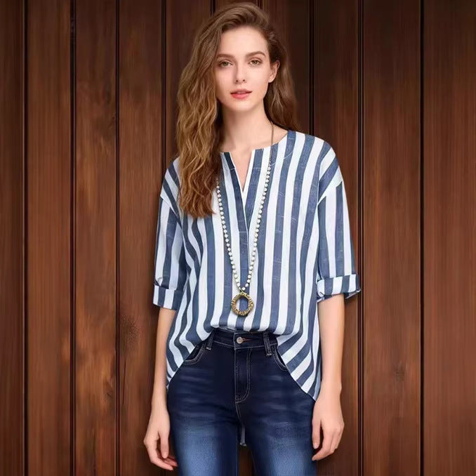 Women’s Versatile Classic Striped Blouse | Elegant Button-Down Long Sleeve Shirt | Professional Office Wear Striped Top | Casual Lightweight Fashion Blouse for Women | 2026 Wardrobe Staple