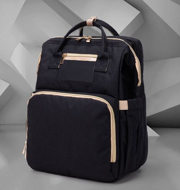 3-in-1 Mommy Bed Backpack with USB Charging | Folding Portable Baby Crib & Diaper Bag | Large Capacity Multi-Function Travel Backpack | Trendy Waterproof Maternity Bag for Moms & Dads | 2026 High-Fashion Smart Parenting Gear