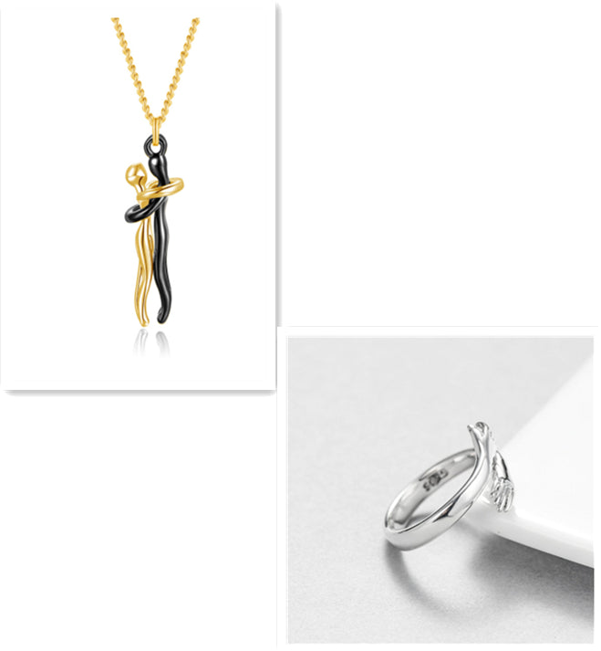 Love Hug Pendant Necklace for Couples | Unisex Romantic Hugging Figure Necklace | Minimalist Clavicle Chain Jewelry | Meaningful Valentine’s Day & Anniversary Gift