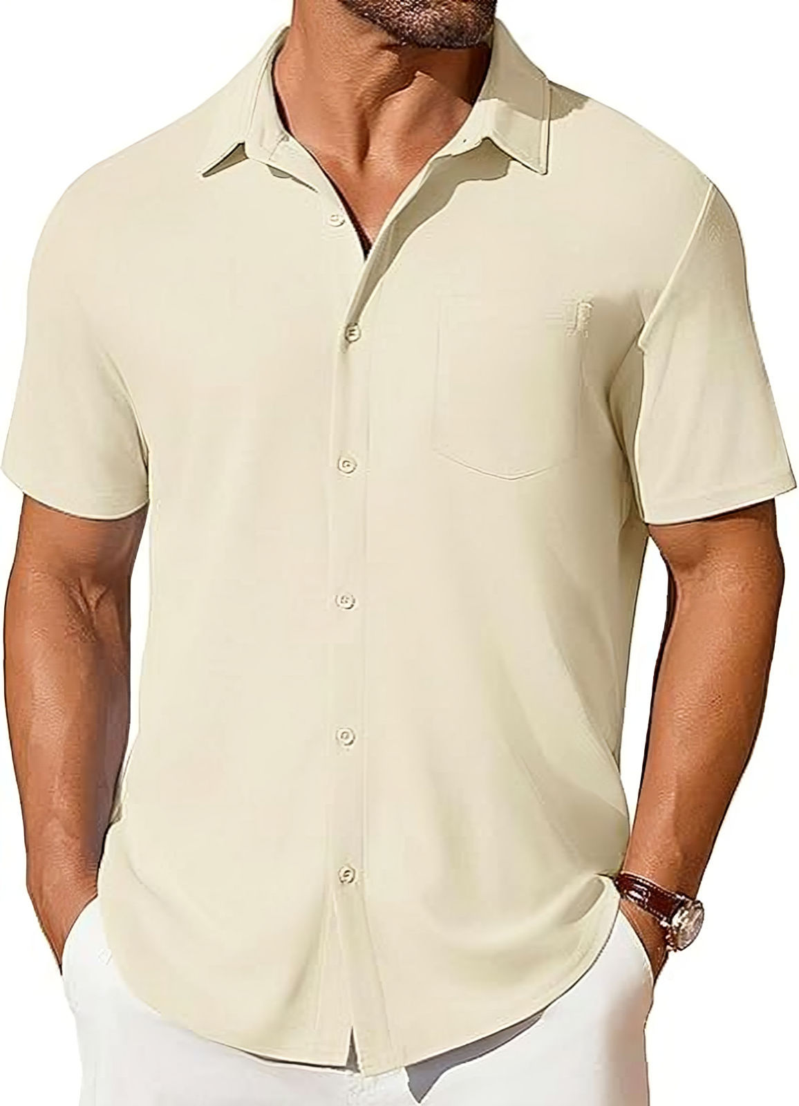 Men’s Short Sleeve Button-Up Shirt | Premium Wrinkle & Crease Resistant Fabric | Non-Iron Modern Business Casual Shirt | Travel-Friendly Lightweight Men's Summer Top