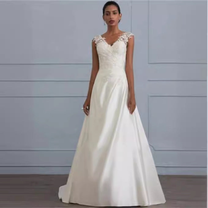 Women’s White Lace Temperament Maxi Dress | European Backless Wedding Bridesmaid Dress | Low-Cut Elegant Evening Gown | Plus Size Lace Long Skirt