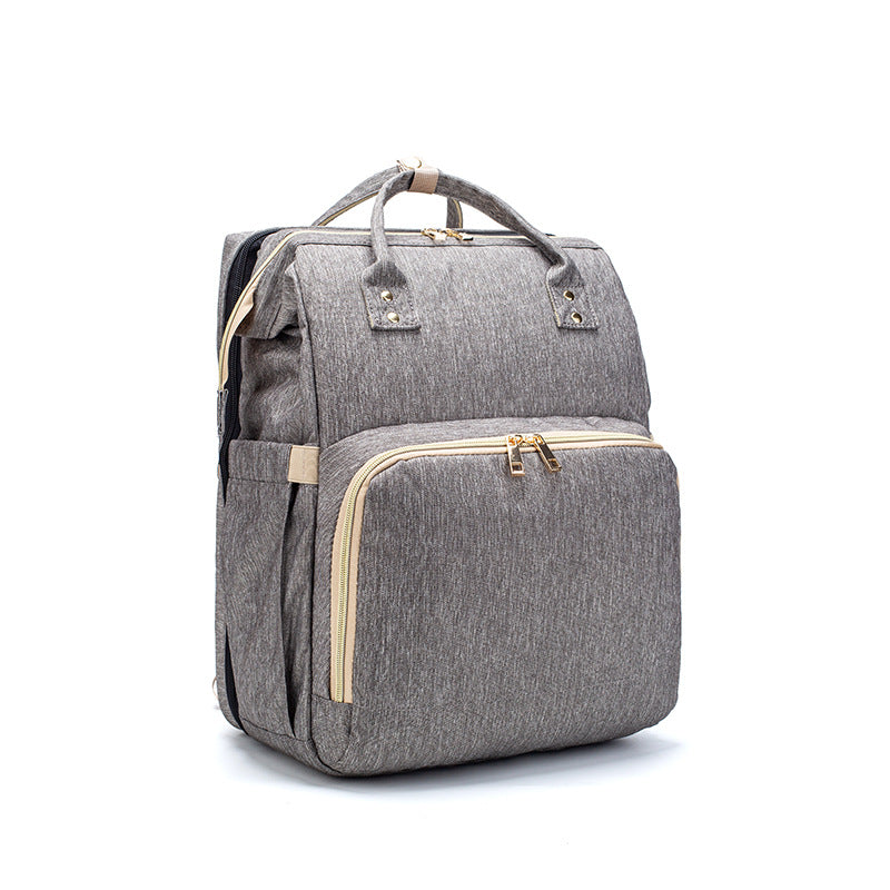 3-in-1 Mommy Bed Backpack with USB Charging | Folding Portable Baby Crib & Diaper Bag | Large Capacity Multi-Function Travel Backpack | Trendy Waterproof Maternity Bag for Moms & Dads | 2026 High-Fashion Smart Parenting Gear