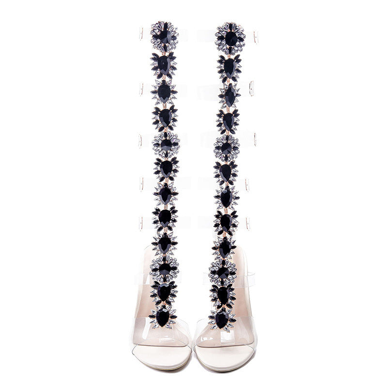 Trendy Large Rhinestone Transparent High-Heeled Boots | Luxury Clear Crystal Ankle Boots | Women’s High-Fashion Pointed Toe Stiletto | Sparkly Rhinestone Party Boots | 2026 Runway-Inspired Transparent Footwear