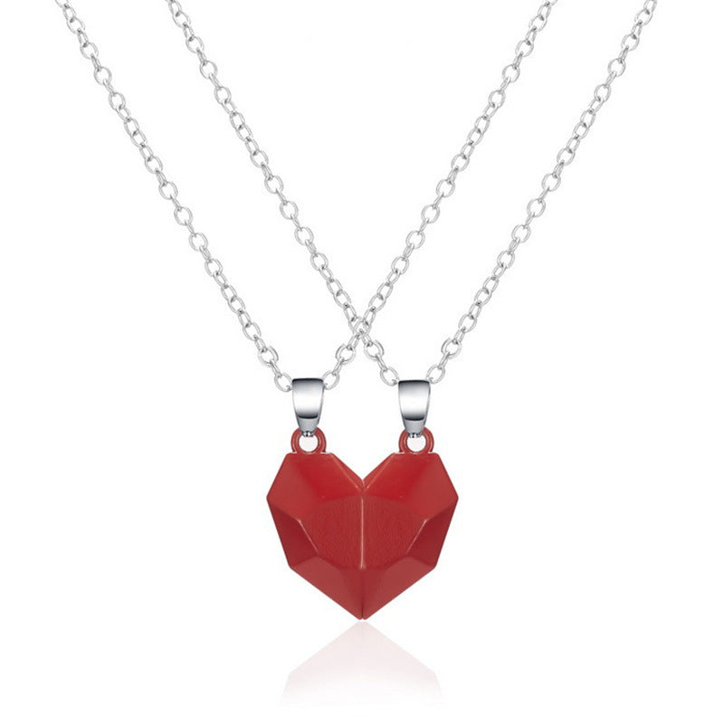 Magnetic Wishing Stone Couple Necklace | Heart-Shaped Electrocardiogram Pendant for Lovers | Ancient Love Token Splicing Necklace | Perfect Valentine’s Day Gift