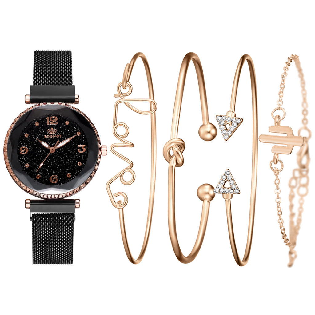 Women’s Starry Sky Magnetic Buckle Watch | Elegant Roman Numeral Bracelet Wristwatch | Modern Gradient Dial Fashion Clock | Trendy Mesh Band Magnetic Jewelry Watch | 2026 Minimalist Luxury Gift for Her