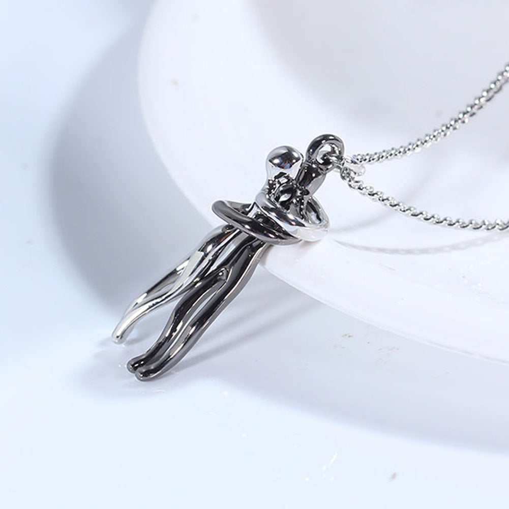 Love Hug Pendant Necklace for Couples | Unisex Romantic Hugging Figure Necklace | Minimalist Clavicle Chain Jewelry | Meaningful Valentine’s Day & Anniversary Gift