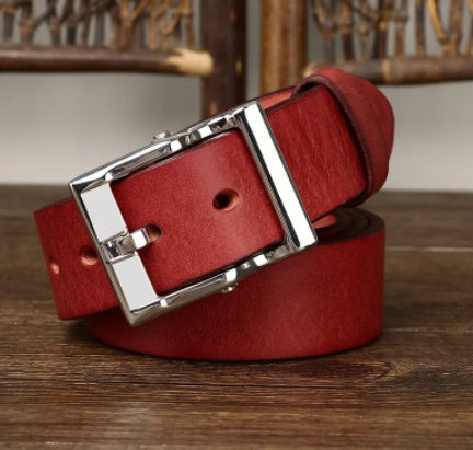 Men’s Retro First Layer Cowhide Leather Belt | Premium Stainless Steel Buckle Waistband | Heavy-Duty All-Match Full-Grain Leather Belt | Vintage Style Men's Executive Belt
