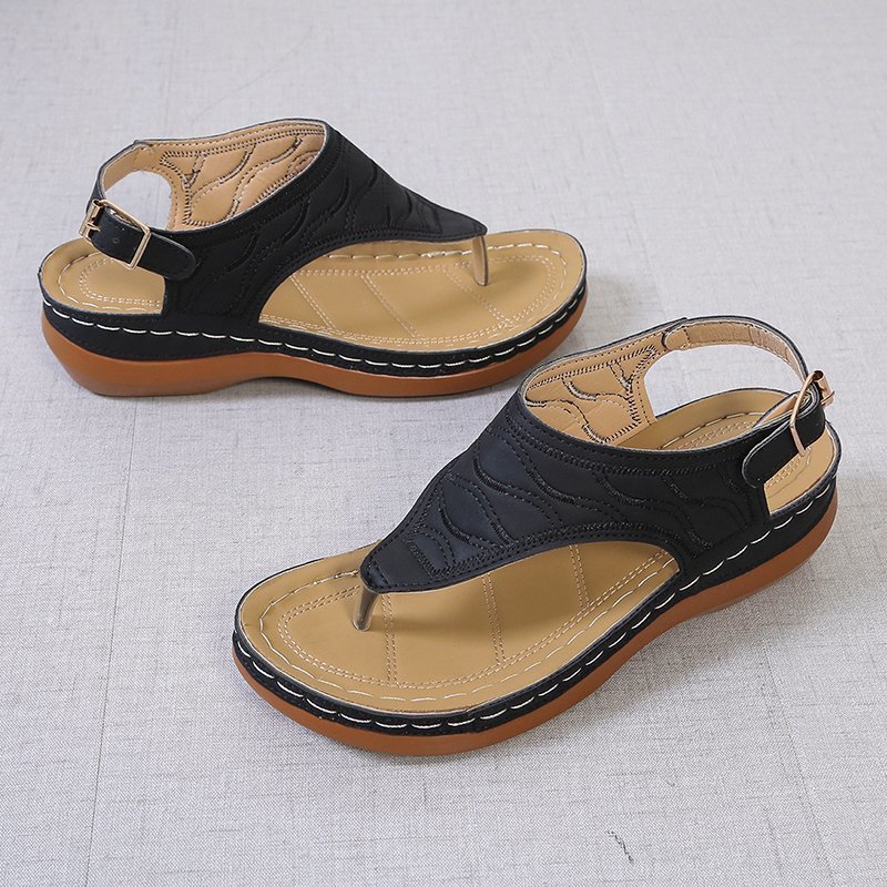 Women’s Casual Wedge Heel Flip-Flops | Solid Color Summer Platform Sandals | Comfortable Beach Thong Sandals with Arch Support | Lightweight Outdoor Wedge Sandals