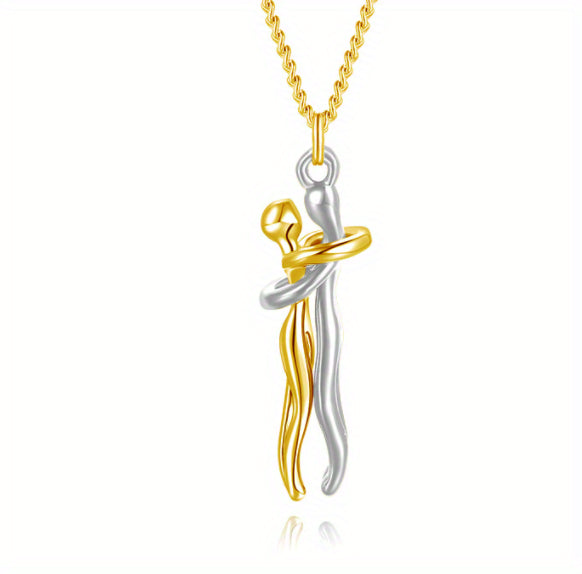 Love Hug Pendant Necklace for Couples | Unisex Romantic Hugging Figure Necklace | Minimalist Clavicle Chain Jewelry | Meaningful Valentine’s Day & Anniversary Gift