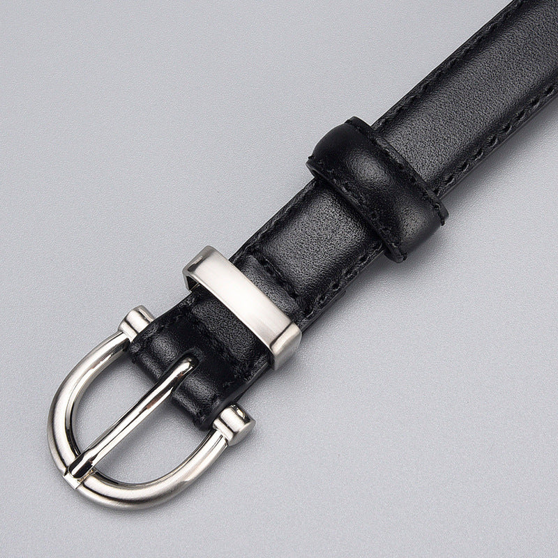 Women's First-Layer Cowhide All-Match Black Slim Belt