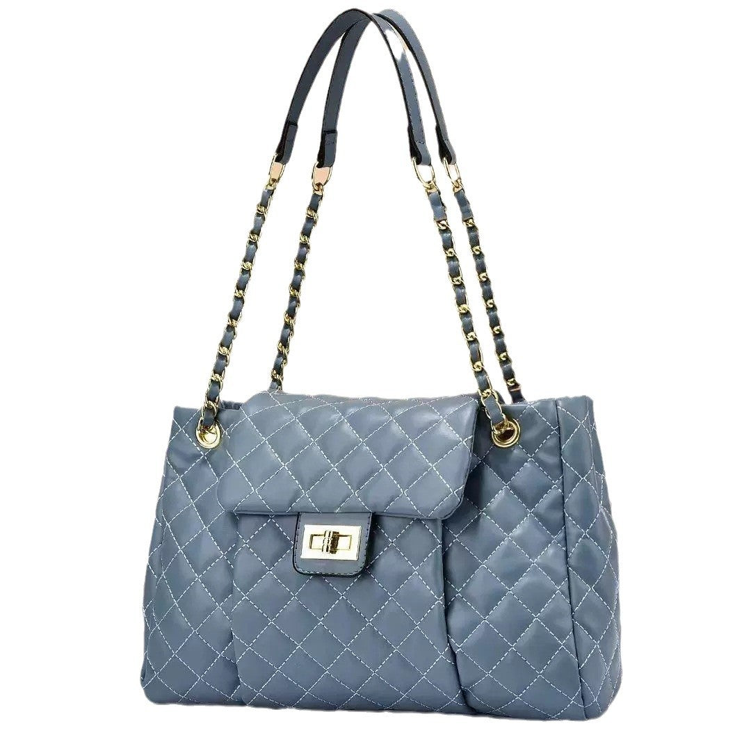 Women’s Quilted Rhombus Chain Shoulder Bag | Large Capacity Embroidery Thread Messenger Bag | Elegant Solid Color Crossbody Tote | Designer Style Diamond Lattice Chain Bag | 2026 Luxury Work & Travel Handbag