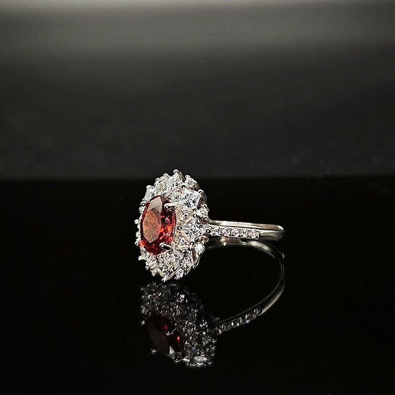 S925 Sterling Silver Adjustable Ring | Pigeon’s Blood Red High-Carat Zircon Ring | High-Sense Luxury Gemstone Jewelry | Trendy Minimalist Red Crystal Statement Ring | 2026 High-Fashion Radiant Women’s Jewelry