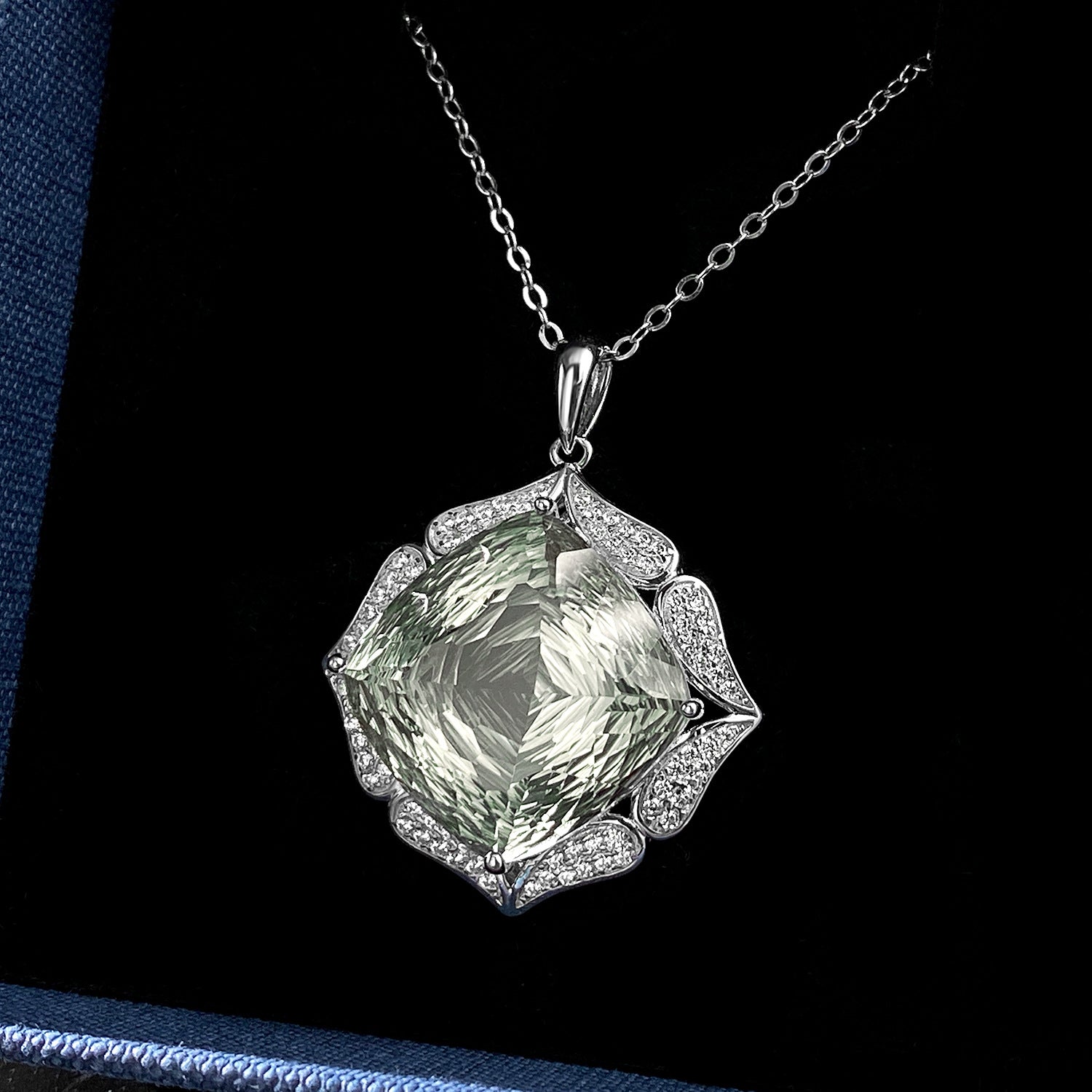Luxury S925 Silver Green Crystal Sweater Chain | Large Natural Green Gemstone Pendant Necklace | High-Grade Feminine Jewelry Set | Elegant Sterling Silver Long Necklace for Women
