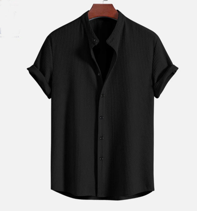 Men’s Short Sleeve Loose Summer Shirt | High-Sense Casual Professional Top | Trendy Minimalist Breathable Resort Wear | Luxury-Label Statuesque Radiant Apparel | 2026 High-Fashion Emerald-Luxe Essential