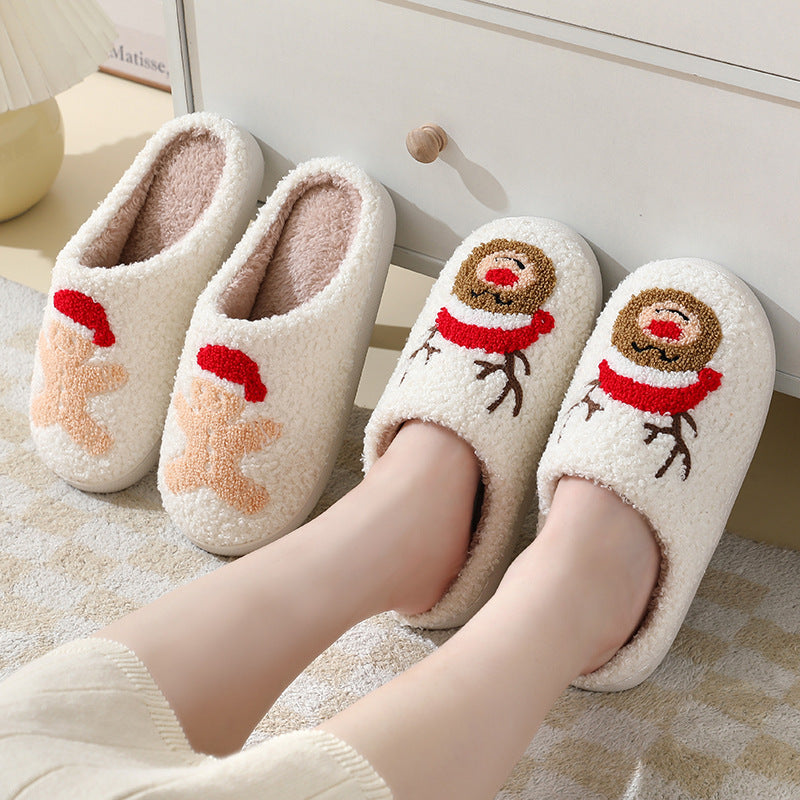 Christmas Santa Claus Home Slippers | Cute Cartoon Winter Warm Cotton Shoes | Unisex Furry Holiday Slippers for Couples | Non-Slip Plush Indoor Footwear
