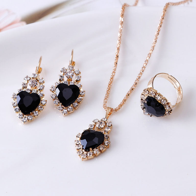 Water Drop Rhinestone Jewelry Set for Women | Elegant Teardrop Necklace, Earrings & Ring Suite | Luxury Crystal Bridal Jewelry Set | Trendy Sparkly Wedding Anniversary Gift | 2026 High-Fashion Evening Party Accessories