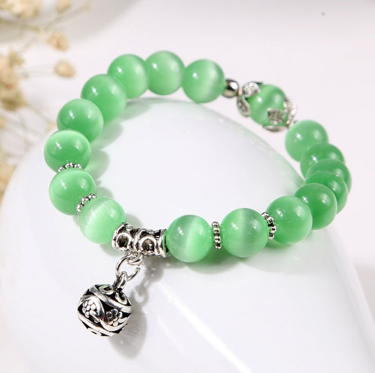 Natural Opal Beads Bracelet for Women | Vintage Stainless Steel Crystal Bracelet | Elegant Iridescent Stone Beaded Wristband | Luxury Boho-Chic Jewelry Gift for Her