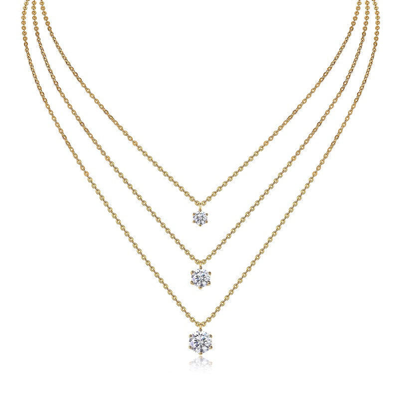 2 Carat Luxury Moissanite Pendant Necklace | S925 Sterling Silver Gold Plated Chain | Minimalist Diamond Alternative Fine Jewelry for Women