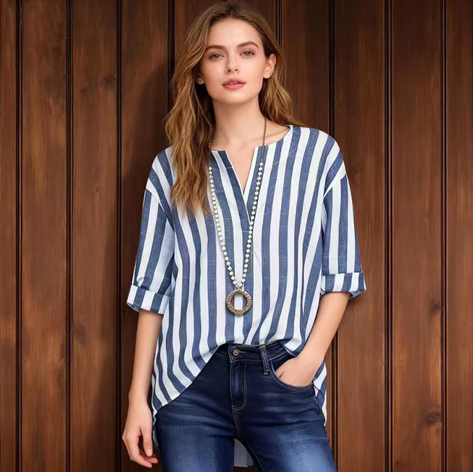 Women’s Versatile Classic Striped Blouse | Elegant Button-Down Long Sleeve Shirt | Professional Office Wear Striped Top | Casual Lightweight Fashion Blouse for Women | 2026 Wardrobe Staple