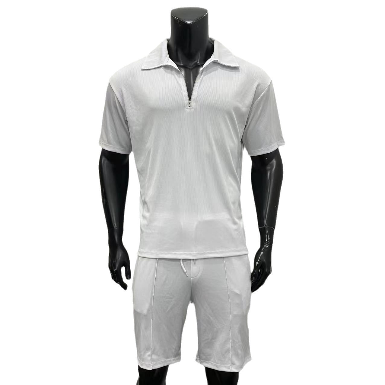 Men’s Summer Zipper Polo & Shorts Set | Casual 2-Piece Short Sleeve Outfit | Trendy Zipper Neck Polo with Drawstring Shorts | High-Sense Athleisure Men’s Set | 2026 High-Fashion Urban Summer Suit