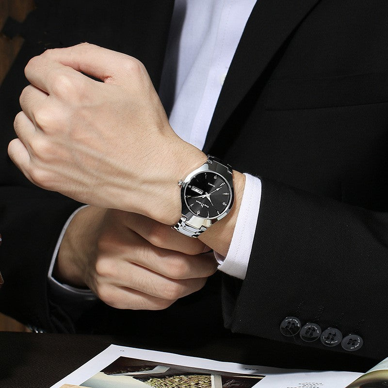 Luxury Luminous Couple Watch Set | Matching Quartz Watches with Calendar | Glow-in-the-Dark Water Resistant Lovers' Timepiece | Elegant Men & Women Business Wristwatch Set