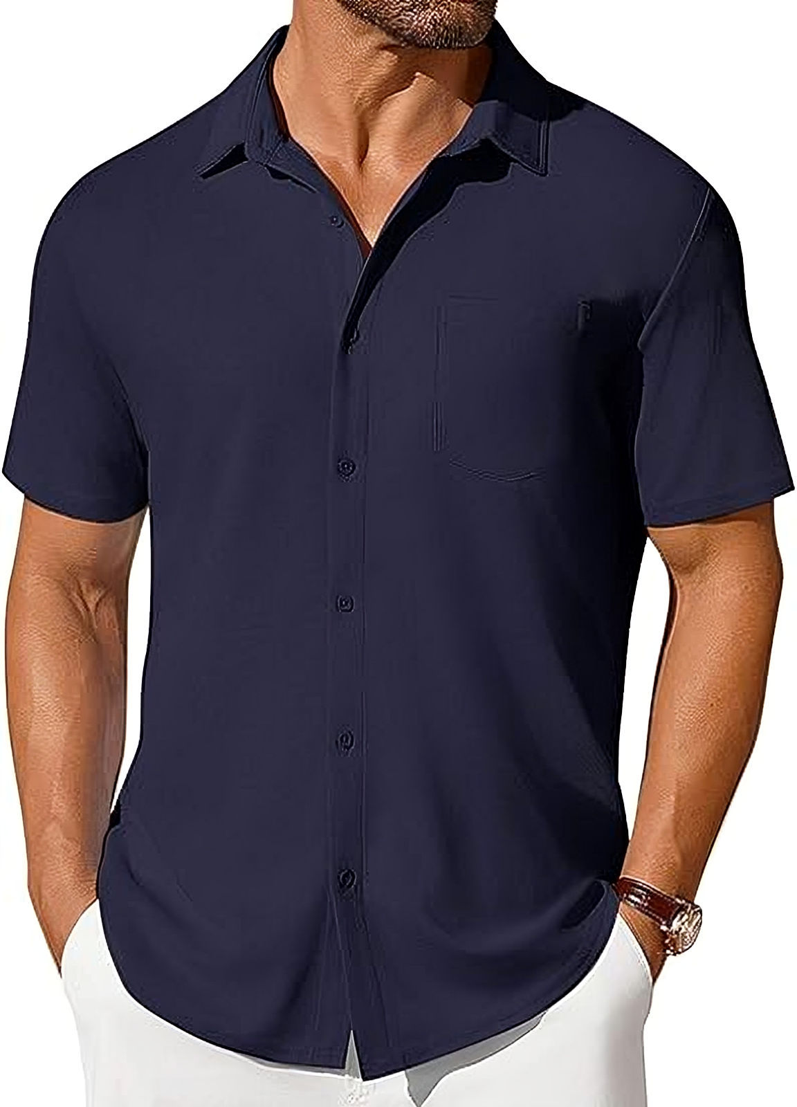 Men’s Short Sleeve Button-Up Shirt | Premium Wrinkle & Crease Resistant Fabric | Non-Iron Modern Business Casual Shirt | Travel-Friendly Lightweight Men's Summer Top