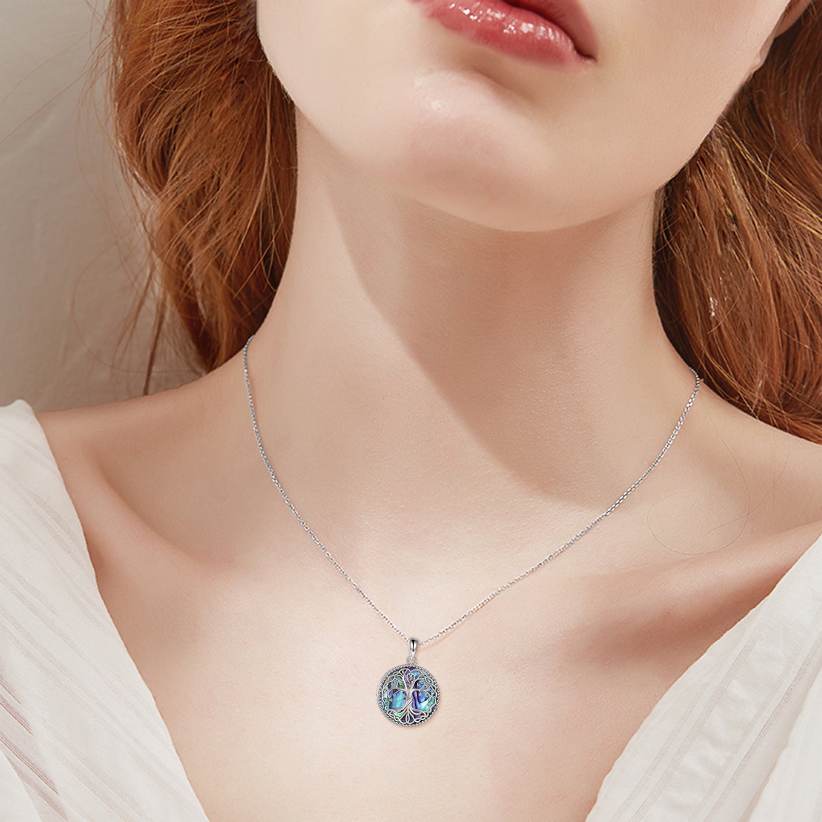 Tree of Life Locket Necklace for Women | Sterling Silver Celtic Family Tree Pendant | Natural Abalone Shell Locket Jewelry | Meaningful Jewelry Gift for Mom & Daughter | 2026 High-Fashion Iridescent Keepsake Necklace