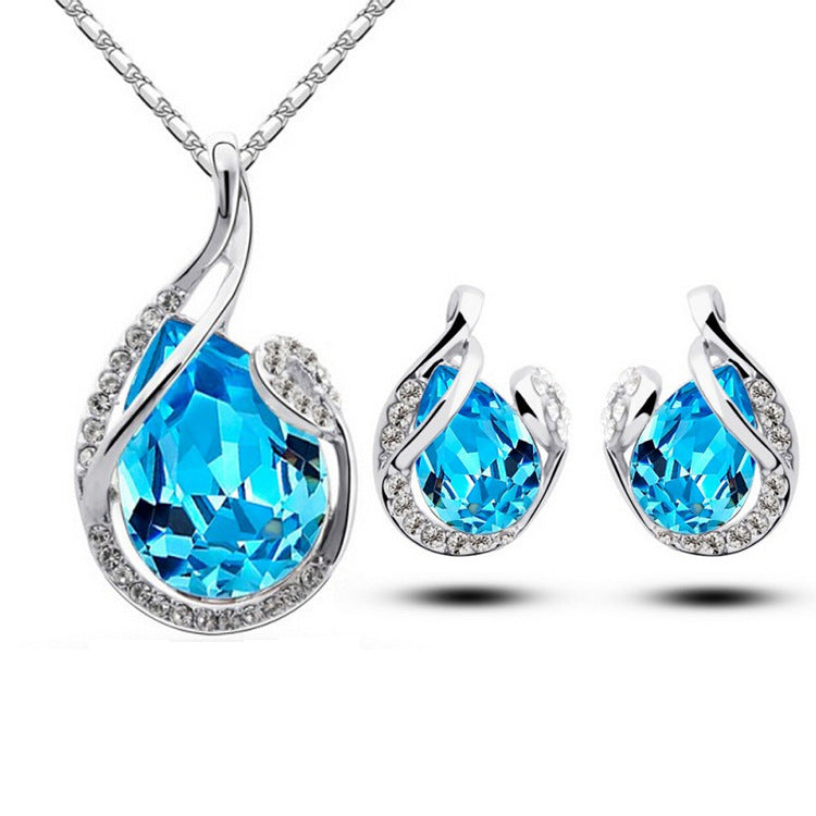 3-Piece Rhinestone Water Drop Jewelry Set | Elegant Necklace & Earrings Set for Women | Sparkling Valentine's Day Gift & Wedding Jewelry
