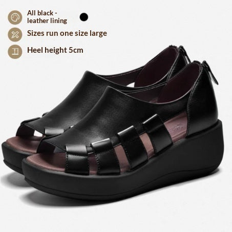 Women’s Genuine Leather Wedge Sandals | Comfortable Thick Sole Platform Shoes | Elegant Soft Leather Summer Wedges | Non-Slip Walking Sandals for Women | Premium Quality "All-Day" Comfort Footwear