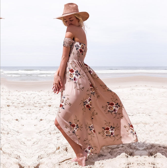 Women’s Boho Style Off-Shoulder Long Dress | High-Sense Beach Summer Gown | Trendy Minimalist Tropical Silhouette Dress | Luxury-Label Statuesque Resort Wear | 2026 High-Fashion Radiant Vacation Essential