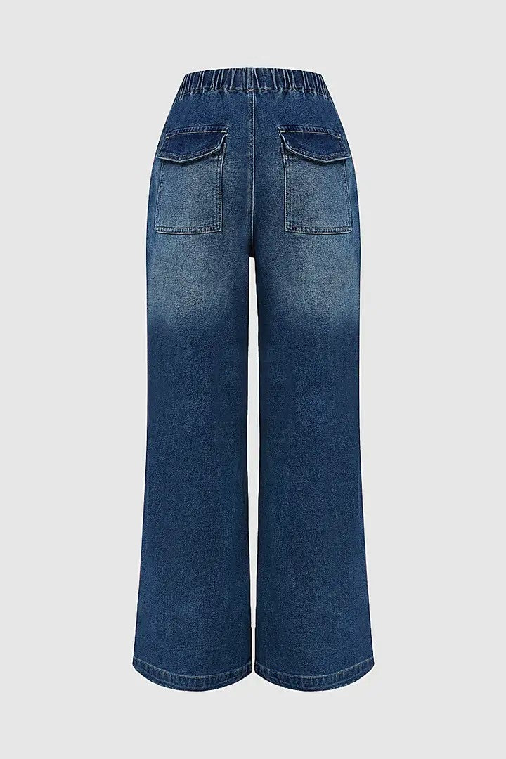 Women’s Premium Jeans T199 | High-Sense Deep Blue Straight-Leg Denim | Elegant Mid-Rise Women's Trousers | Trendy Sculpted Fit Casual Jeans | 2026 High-End Denim Collection