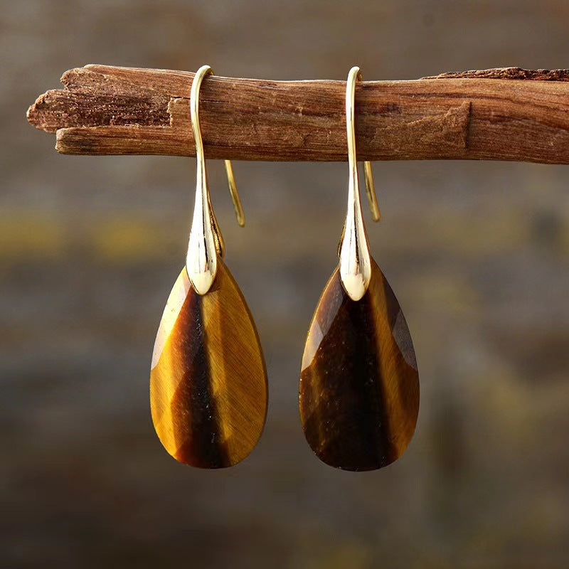 Natural Tiger’s Eye Pendant Earrings | High-Quality Gemstone Drop Earrings | High-Sense Minimalist Earthy Jewelry | Luxury-Label Statuesque Radiant Accessory | 2026 High-Fashion Emerald-Luxe Essential