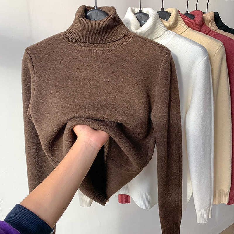 Women’s Fleece-Lined Turtleneck Sweater | Ultra-Warm Thick Knitted Pullover | Elegant Winter Thermal Knitwear | High-Sense Minimalist Slim Fit Sweater for Women