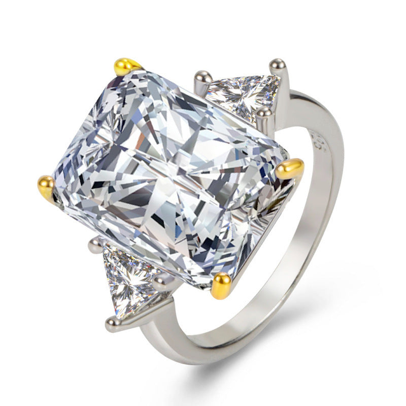 High-carbon Two-tone Rectangular-cut Diamond Ring