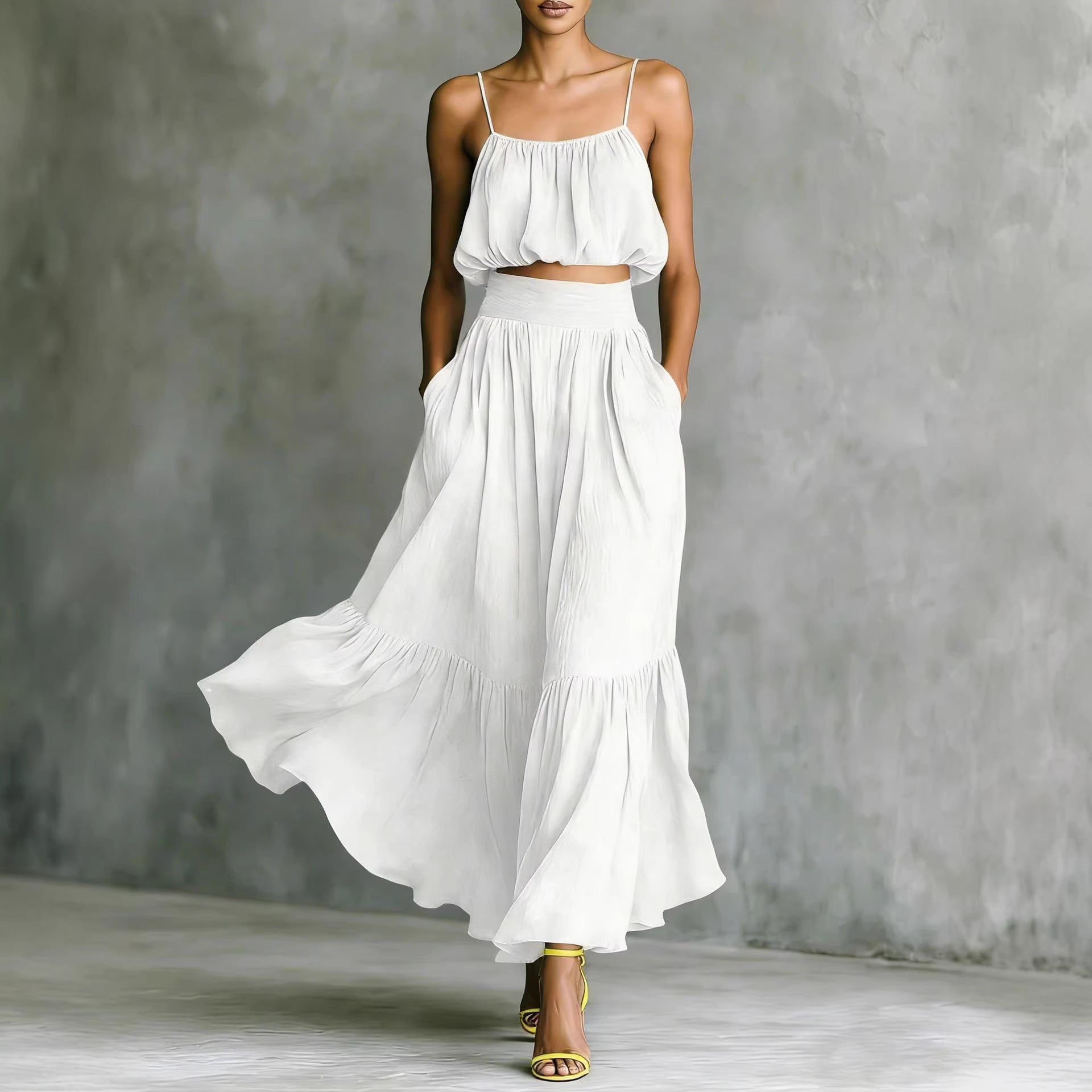 Women’s Two-Piece High-Waist Flared Skirt Set | Elegant Matching Crop Top & Skirt Duo | Luxury Structured Flared Midi Set | Trendy High-Fashion Co-ord Set for Women | 2026 Chic Professional & Social Skirt Suit