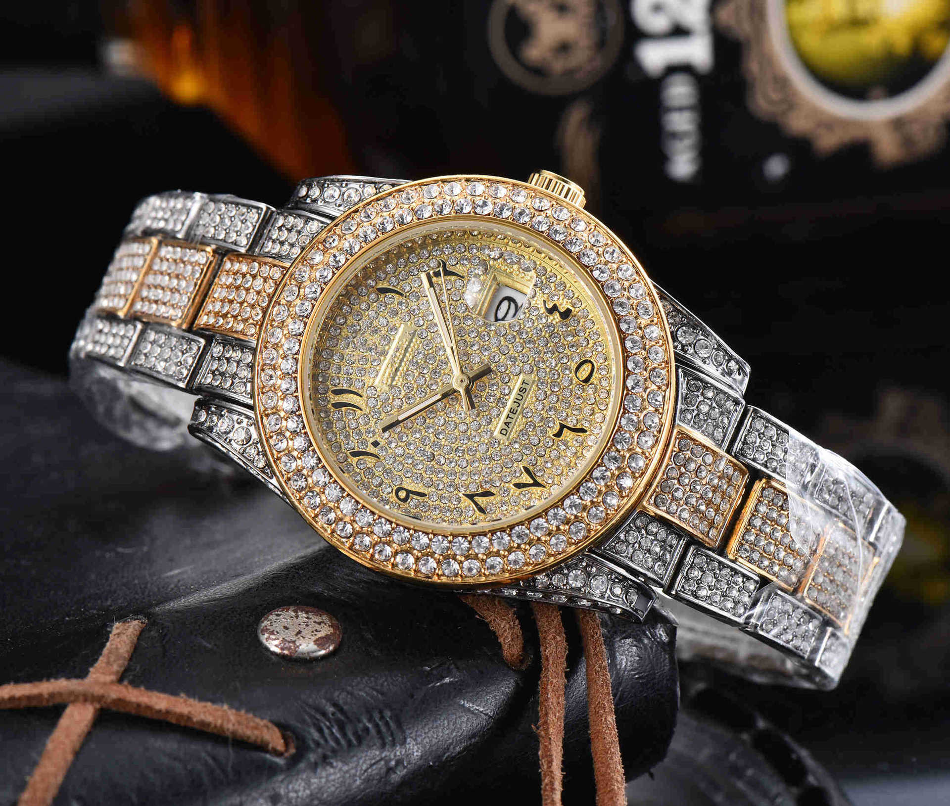 Men’s Luxury Full Diamond Stainless Steel Watch | Iced-Out Quartz Timepiece | Premium Hip-Hop Style Bling Wristwatch | Waterproof Elegant Diamond Studded Men's Watch