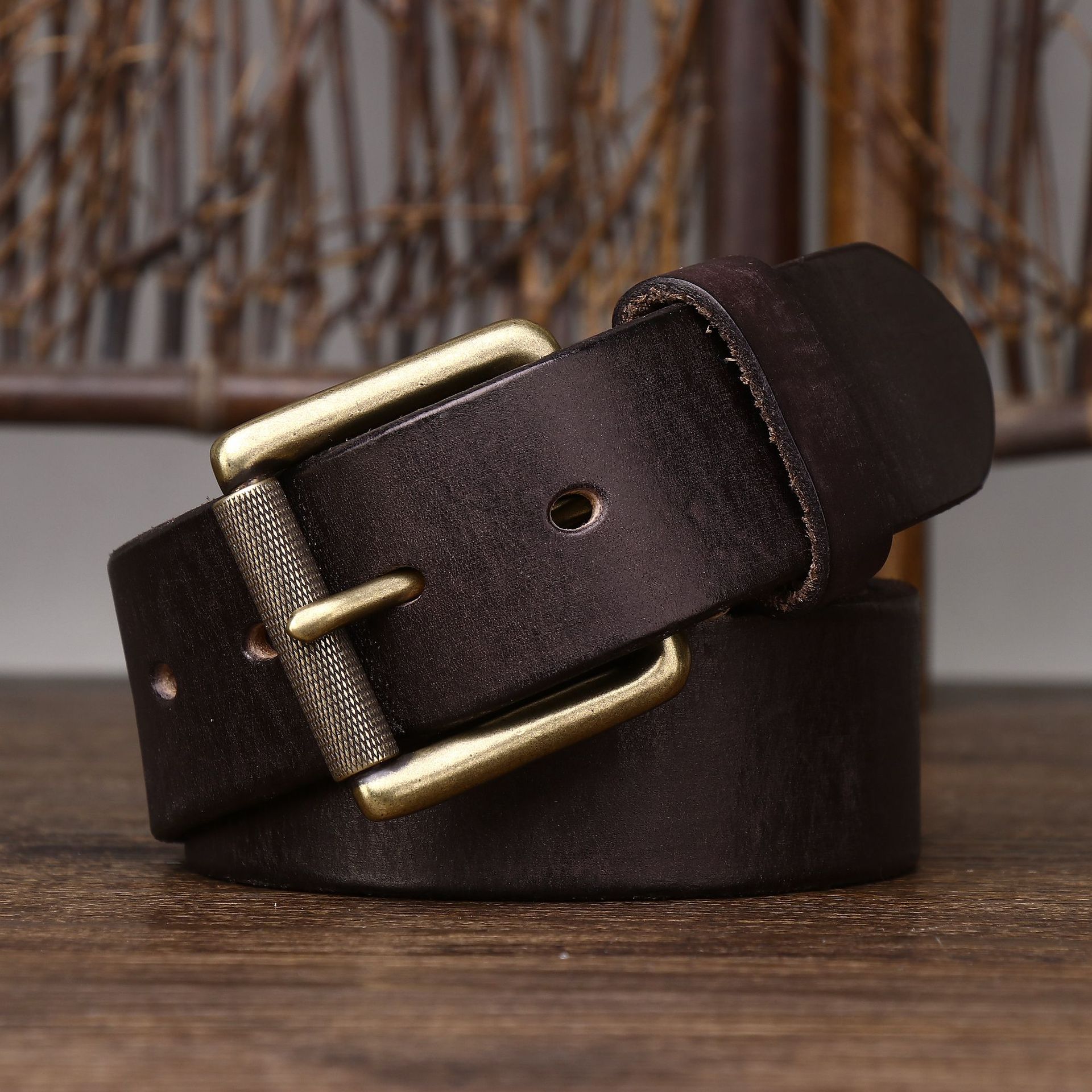 4cm Wide Handmade Full Grain Leather Belt | Heavy Duty Thick First Layer Cowhide Belt | Men’s Rugged Vintage Style Genuine Leather Belt