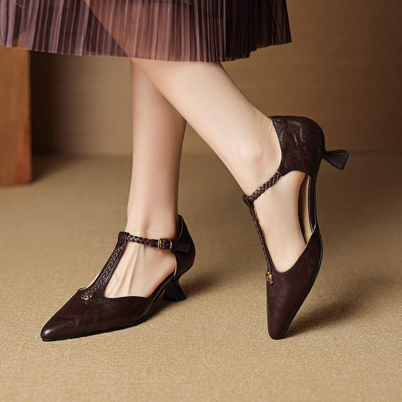 Women’s French Retro Camellia Ballet Flats | Elegant Stiletto Heel Pointed Toe Pumps | High-Sense Camellia Embellished Evening Heels | Chic Vintage-Inspired Luxury Dress Shoes