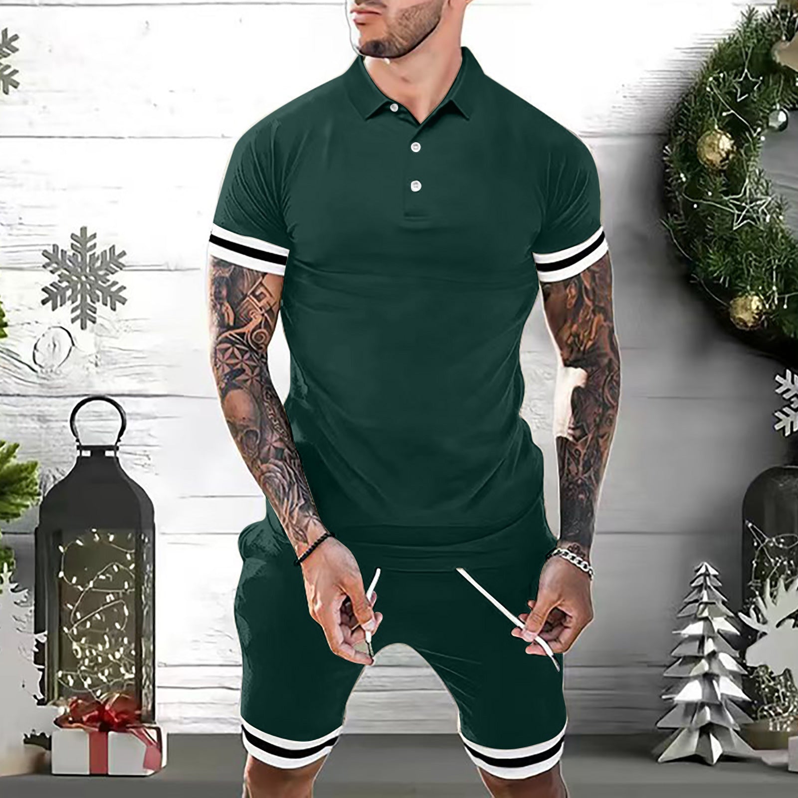 Men’s 2-Piece Fashion Polo & Shorts Set | High-Sense Summer Tracksuit Outfits | Trendy Minimalist Casual Short Sleeve Set | Luxury-Label Statuesque Radiant Activewear | 2026 High-Fashion Urban-Luxe Essential