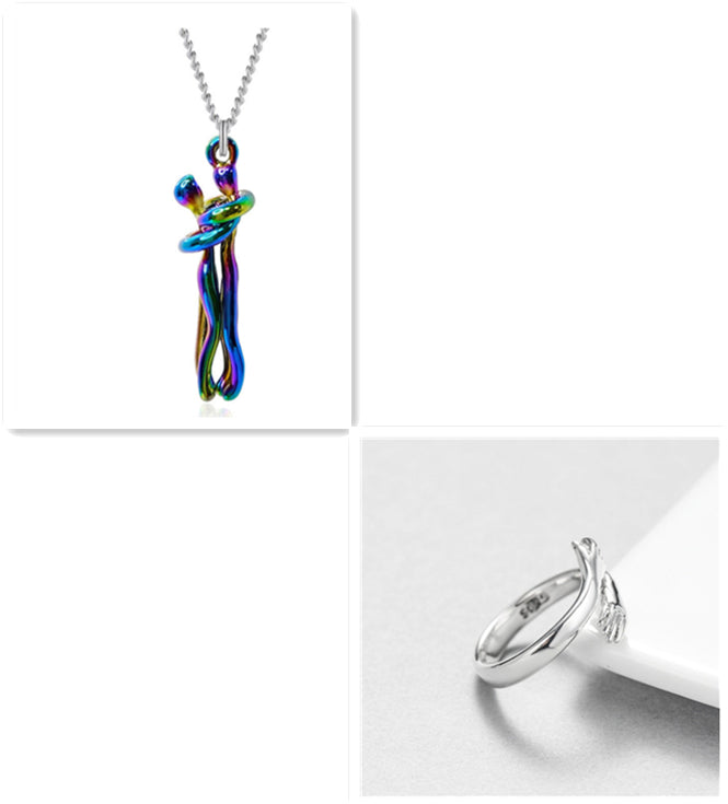 Love Hug Pendant Necklace for Couples | Unisex Romantic Hugging Figure Necklace | Minimalist Clavicle Chain Jewelry | Meaningful Valentine’s Day & Anniversary Gift