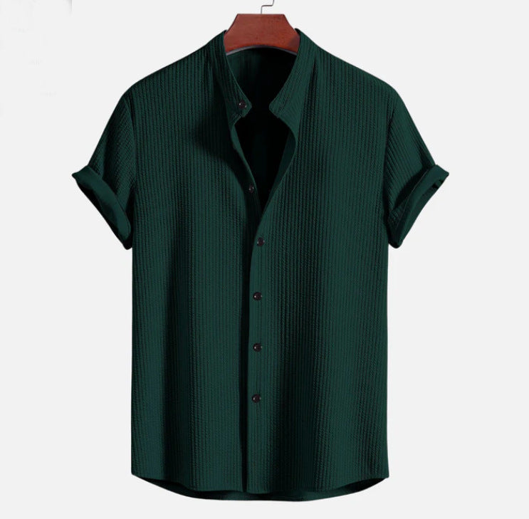 Men’s Short Sleeve Loose Summer Shirt | High-Sense Casual Professional Top | Trendy Minimalist Breathable Resort Wear | Luxury-Label Statuesque Radiant Apparel | 2026 High-Fashion Emerald-Luxe Essential