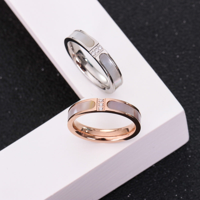 Luxury Three-Diamond Inlaid Shell Ring | Elegant 18K Gold Plated Band for Women | Minimalist Statement Shell Inlay Ring | Sophisticated Wedding & Anniversary Jewelry Gift