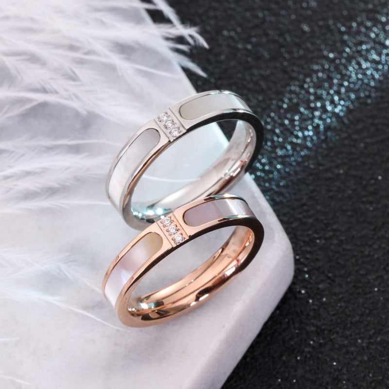 Luxury Three-Diamond Inlaid Shell Ring | Elegant 18K Gold Plated Band for Women | Minimalist Statement Shell Inlay Ring | Sophisticated Wedding & Anniversary Jewelry Gift
