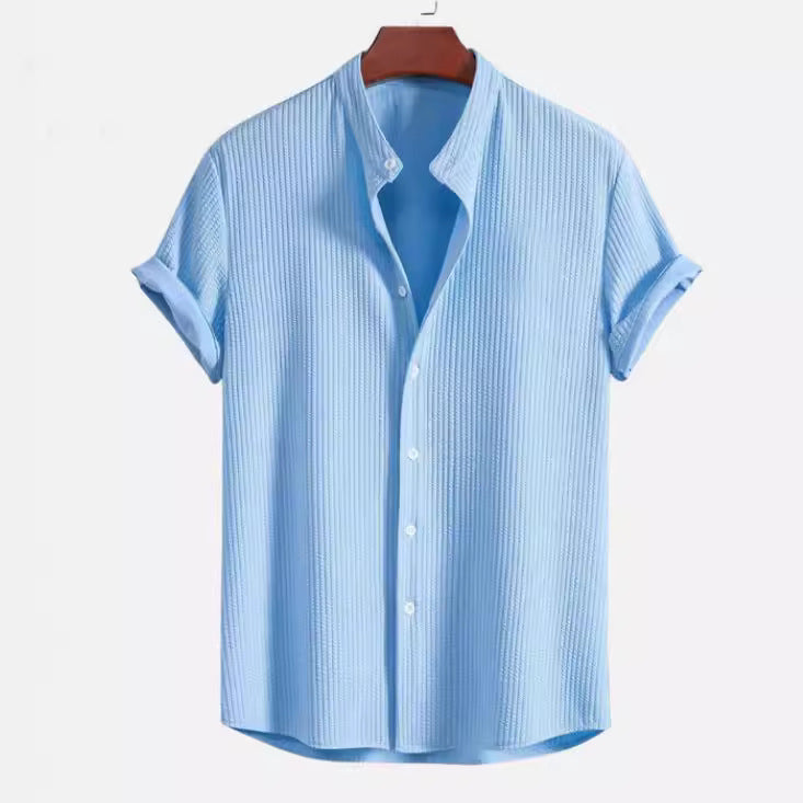 Men’s Short Sleeve Loose Summer Shirt | High-Sense Casual Professional Top | Trendy Minimalist Breathable Resort Wear | Luxury-Label Statuesque Radiant Apparel | 2026 High-Fashion Emerald-Luxe Essential