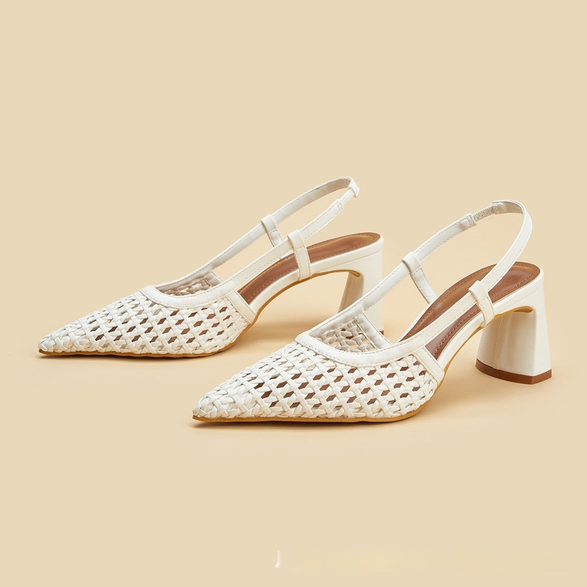 White Pointed-Toe Woven Mesh Sandals | Elegant Closed-Toe Summer Flats | Luxury Breathable Mesh Slingback Shoes | Trendy Minimalist White Pointed Sandals | 2026 High-Fashion Lightweight Summer Footwear