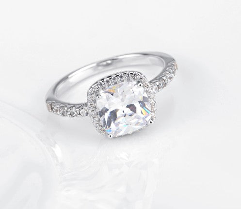 925 Sterling Silver Square Cut Diamond Simulant Ring | Elegant Princess Cut Zirconia Engagement Ring | Minimalist Sparkling Promise Ring for Women